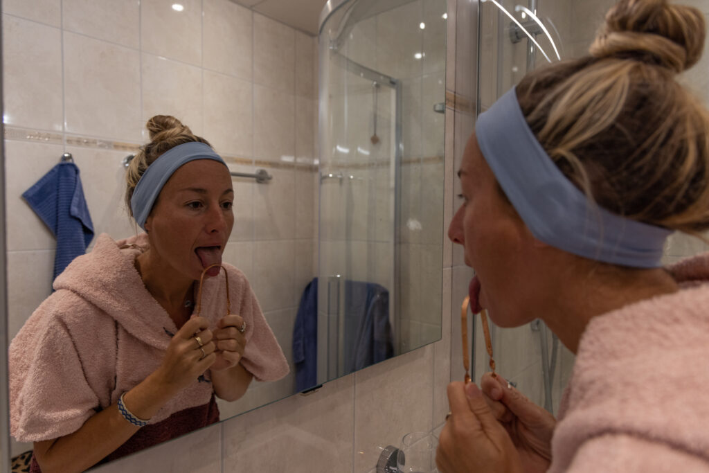 Woman taking care of her body at home